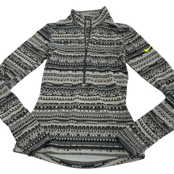 Nike Pro Pullover Womens X Small Grey Fair Isle Stripe Hyperwarm Dri Fit 1/2 Zip - Picture 1 of 7
